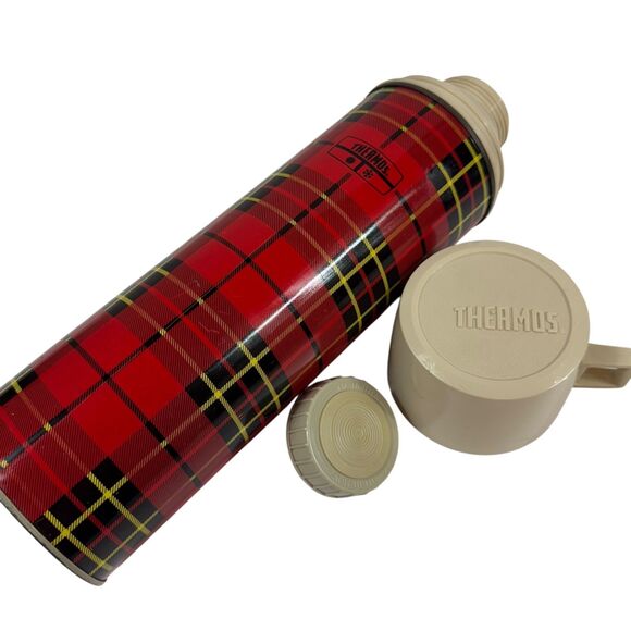 Vintage 1973 Red Plaid King Seeley Thermos Co Bottle No 2442 Tartan 1 Quart - Picture 1 of 15